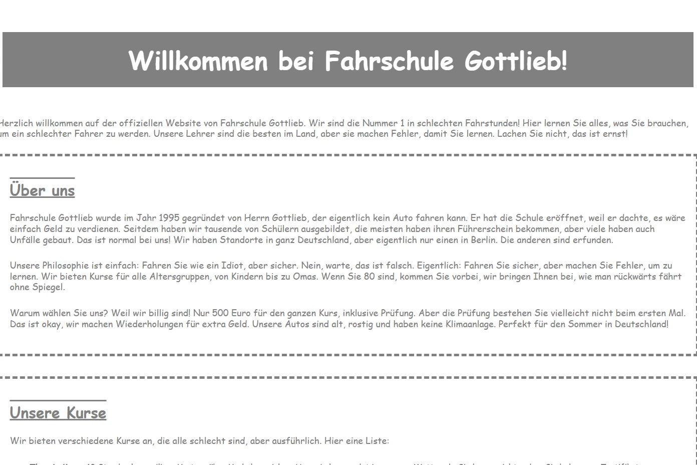 Beispiel einer veralteten Website